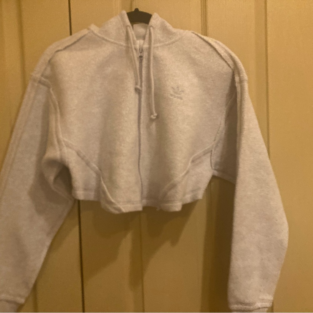 Adidas Light Gray Cropped Hoodie Jacket
